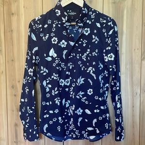 Express Men’s Floral Performance Moisturizer Wicking Dress Shirt - Extra Slim